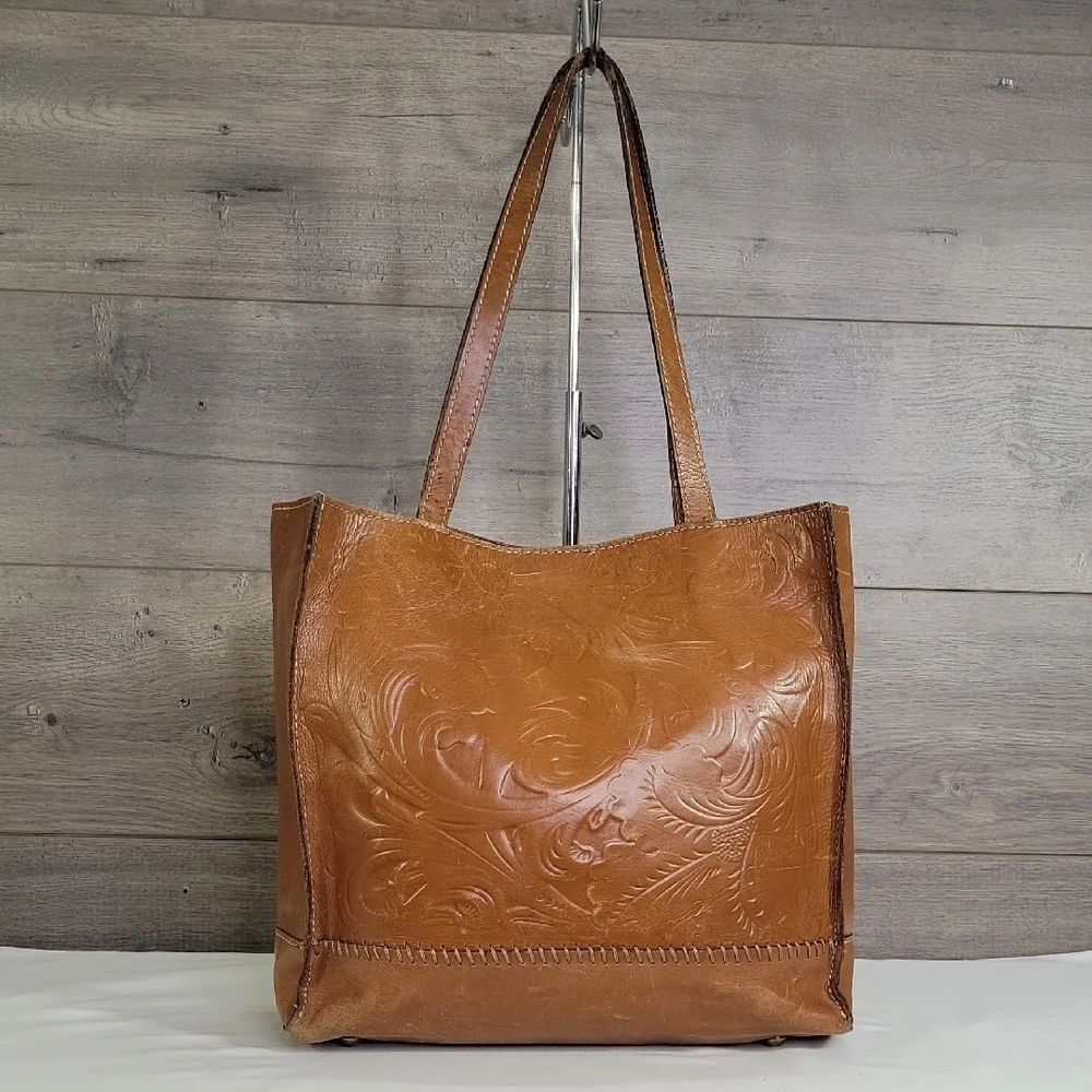 Patricia Nash Brown Tooled Leather Tote Shoulder Bag